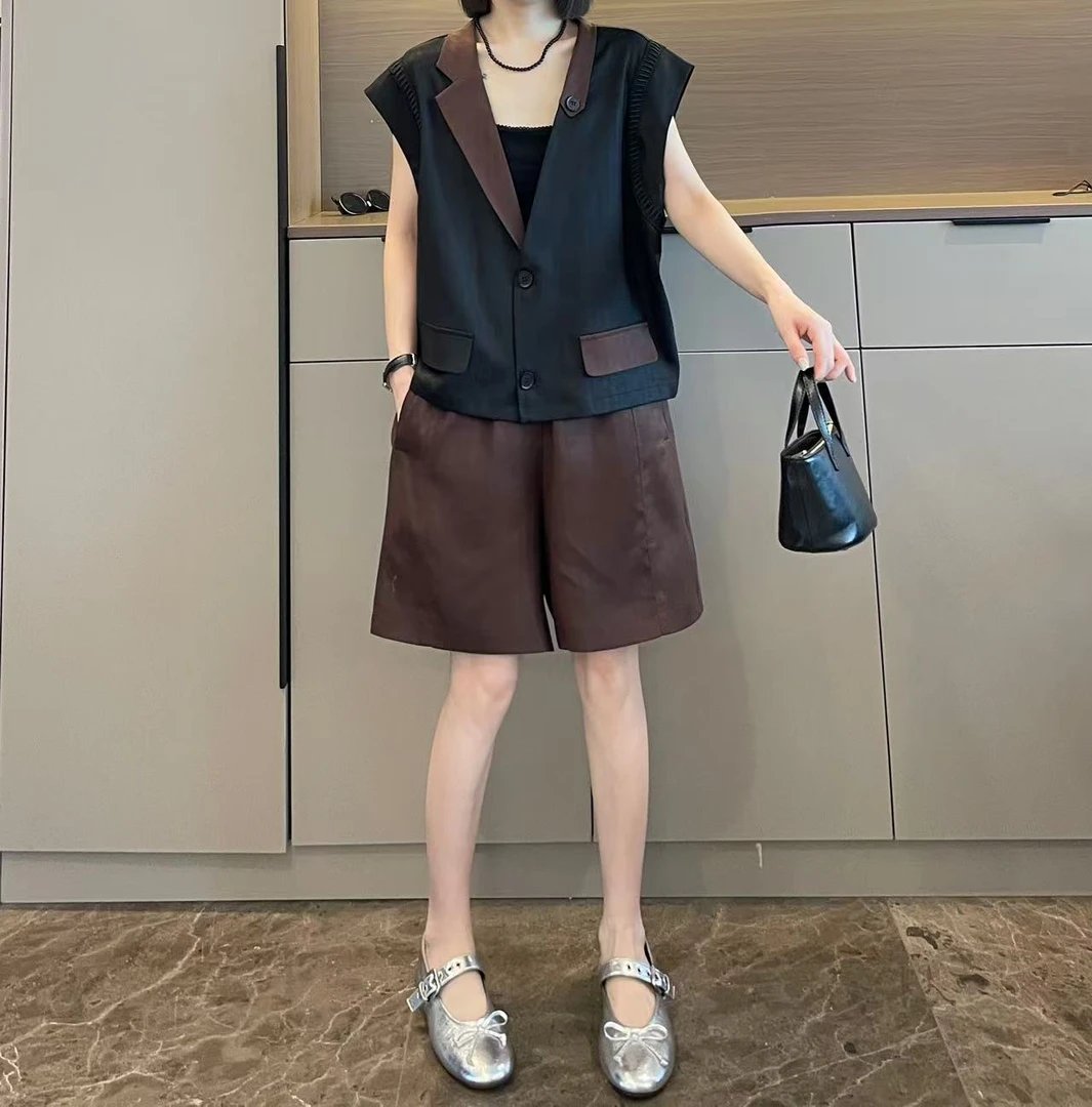 米可/MK-2480LJ【轻奢撞色马甲中裤套装】时尚休闲夏季新款两件套