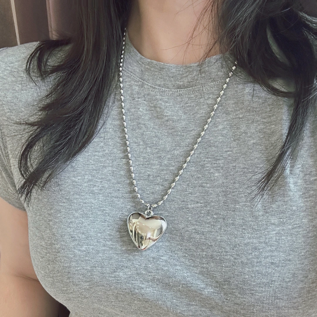 合金项链 银色向日葵欧尼同款爱心项链女长款卫衣链ins简约高级感