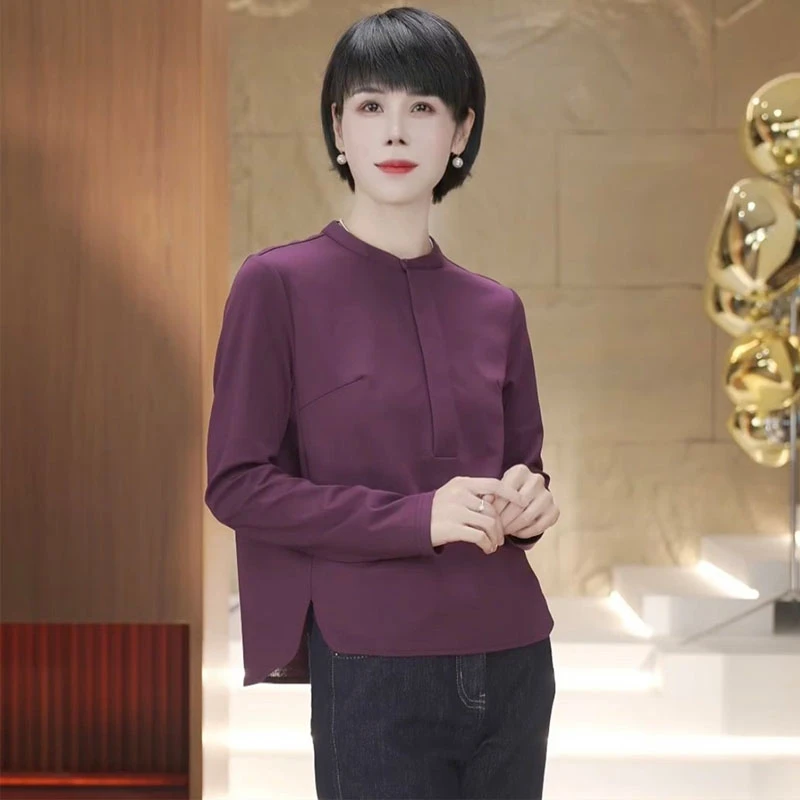 韩版时尚圆领长袖打底T恤女2025年春秋季新款宽松显瘦减龄上衣潮