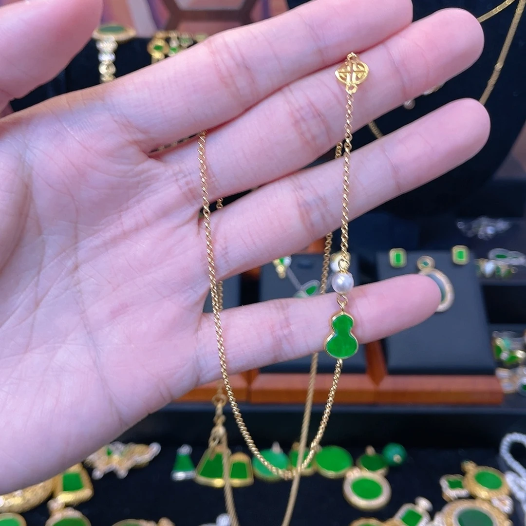 翡翠银S925镀金镶嵌项链