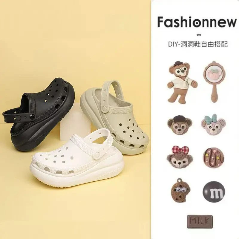 泡芙洞洞鞋女夏新款厚底增高凉鞋防滑户外沙滩女士软底包头凉拖鞋