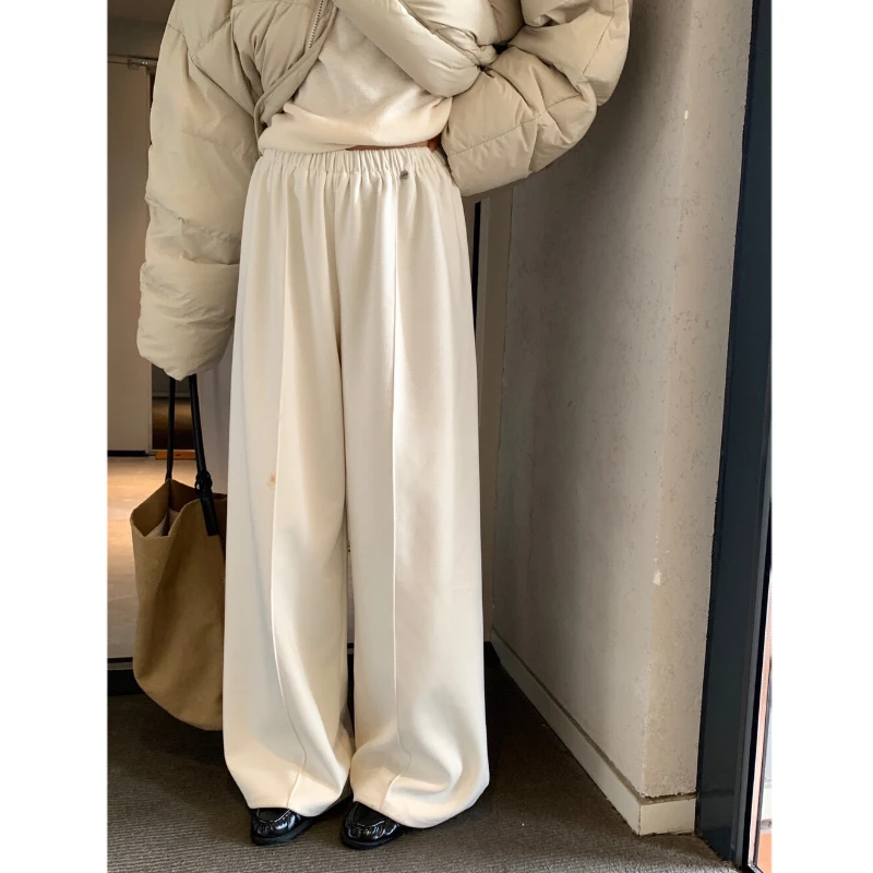 F·【奶油裤】冬季纯色羊绒百搭显瘦直筒休闲长裤