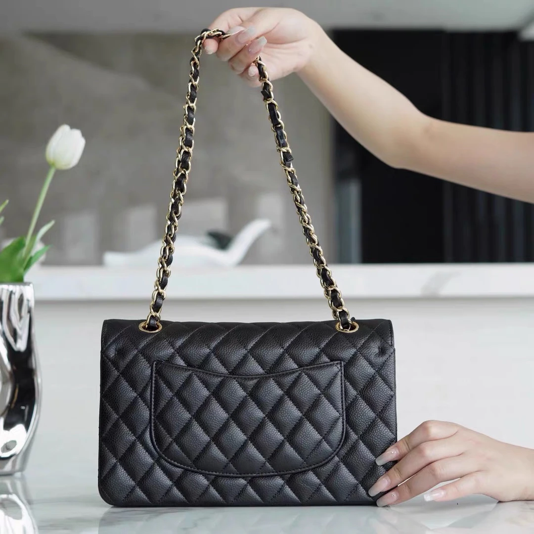 cf进口牛皮鱼子酱里外全真皮经典25cm翻盖单肩斜挎高级出门女士包