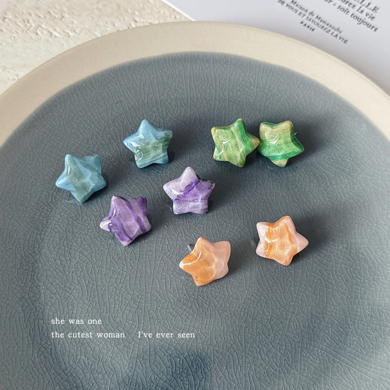 非金属树脂耳饰 彩色晕染闪粉五角星耳钉2025新款耳环耳坠女耳饰