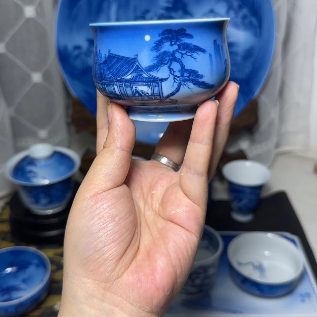 阳***明青花山水主人杯如是杯