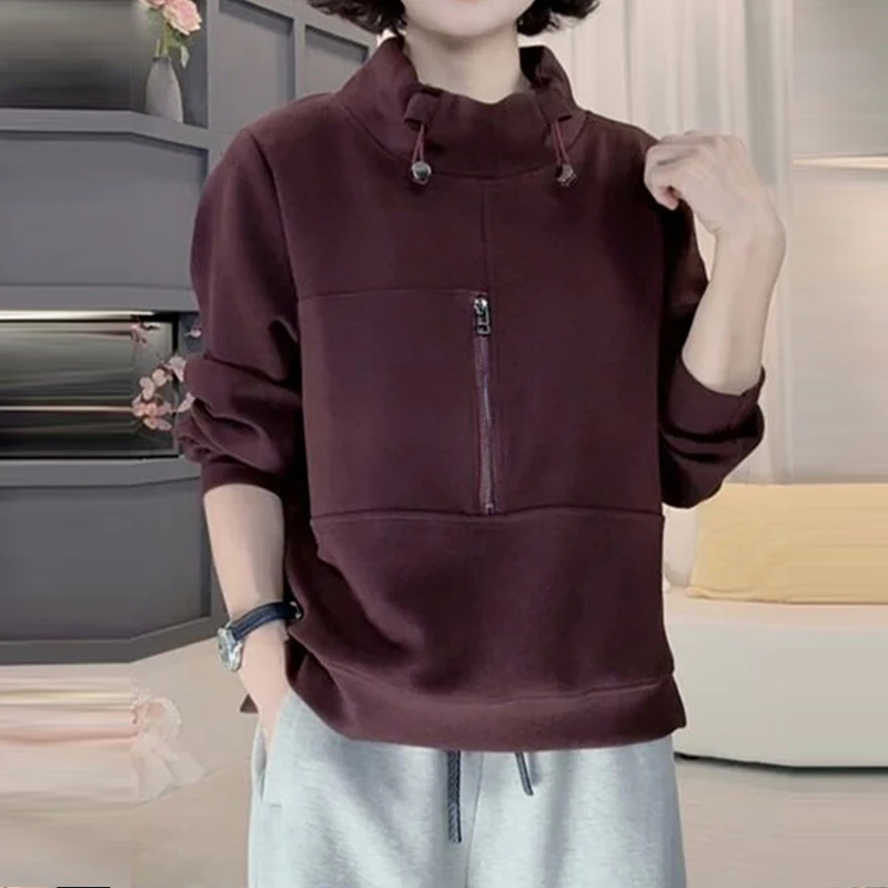 洋气减龄纯色简约卫衣女2025秋季新款小个子时尚休闲长袖宽松上衣