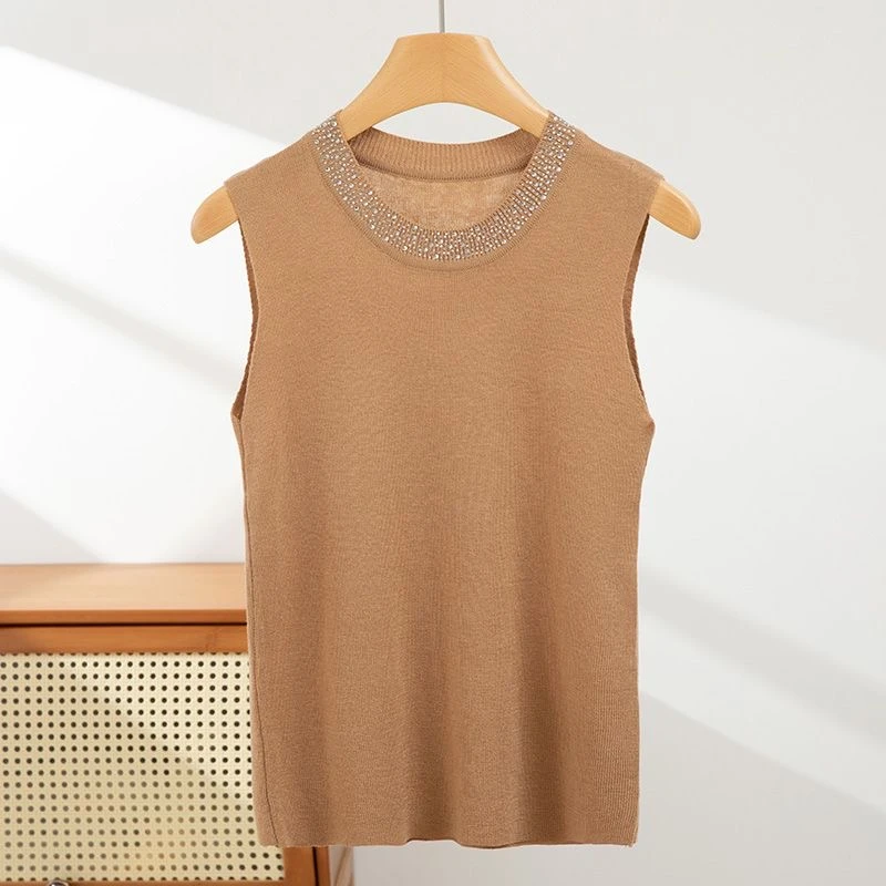 C50优雅针织吊带背心女春季薄款无袖上衣针织衫西装内搭打底衫