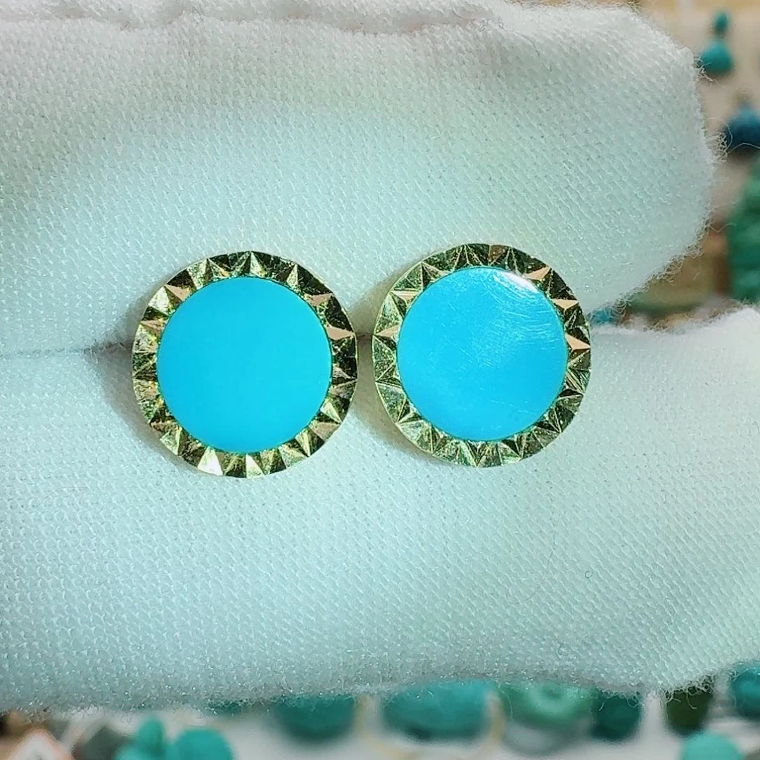 绿松石18K金镶嵌精致简约暴蓝耳钉