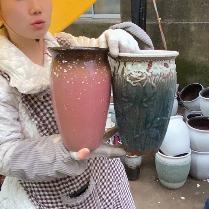 红泥花盆瑕疵口15高25