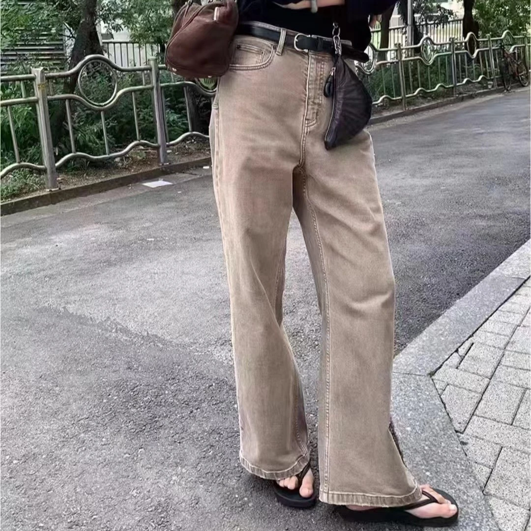 高端线进口土耳其拿铁直筒牛仔裤