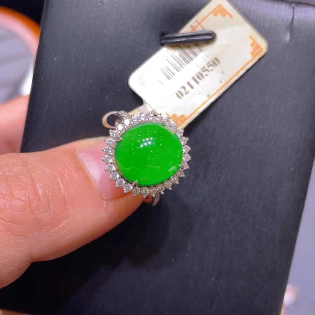 翡翠银S925镶嵌颈饰戒指