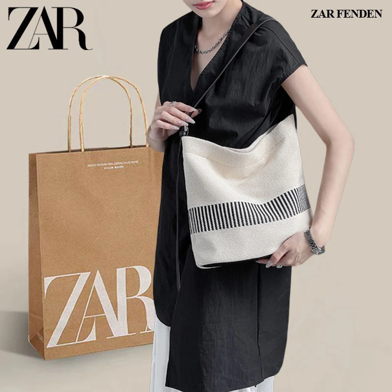 ZAR FENDEN高密帆布大容量托特包2025新款水桶包休闲单肩斜挎包女