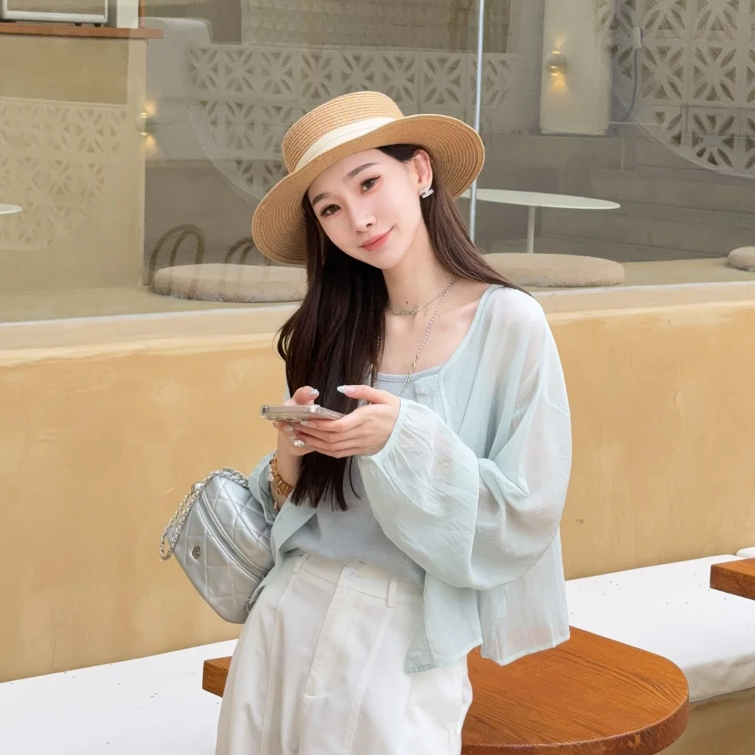 【花开半夏】马克华菲女装夏季欧若风气质长袖上衣两件套F52026A556
