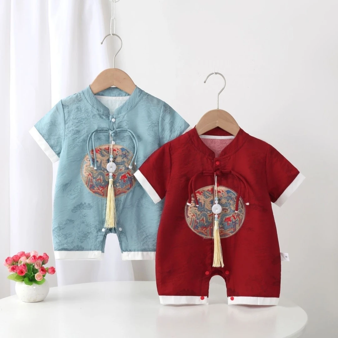 婴儿衣服男女宝宝夏季连体衣满月百天爬爬服可爱洋气外出国风哈衣