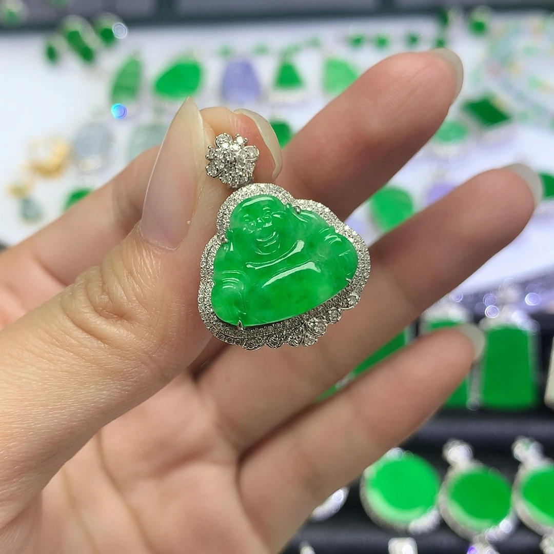 吊坠(不含链)18K金镶嵌翡翠