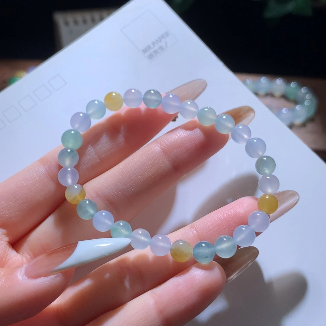 翡翠手串未镶嵌种老马卡龙6+