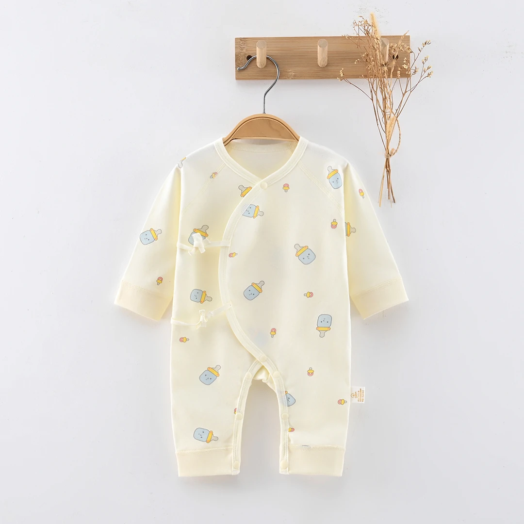 四季A类纯棉新生儿0-3个月打底连体衣男女宝宝婴儿衣服外出服春秋