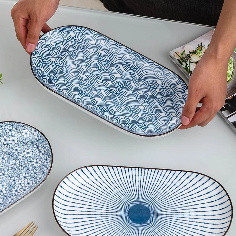 【2只装】大号樱花陶瓷鱼盘家用大容量菜盘蒸盘新中式釉下彩餐具