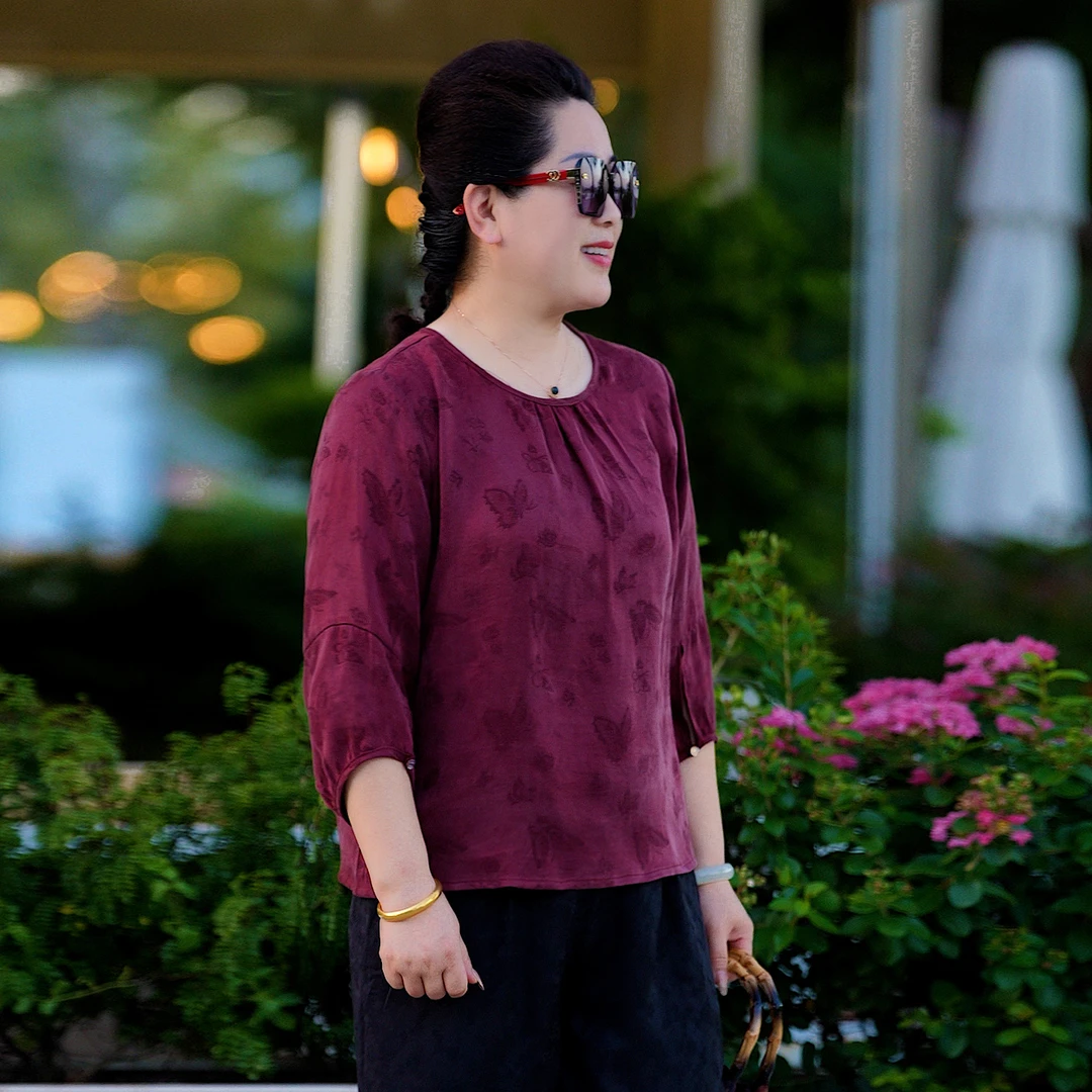 【红玉】新中式气质宽松印花提花复古上衣小衫