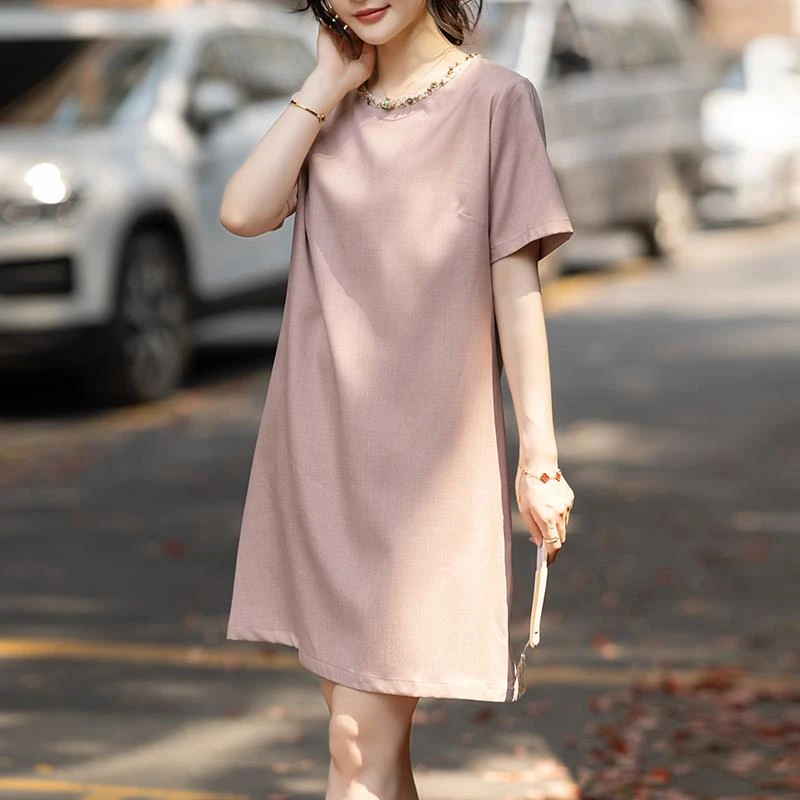 法芬图连衣裙子女士装夏季2025年新款大码小个子a字显瘦气质短袖