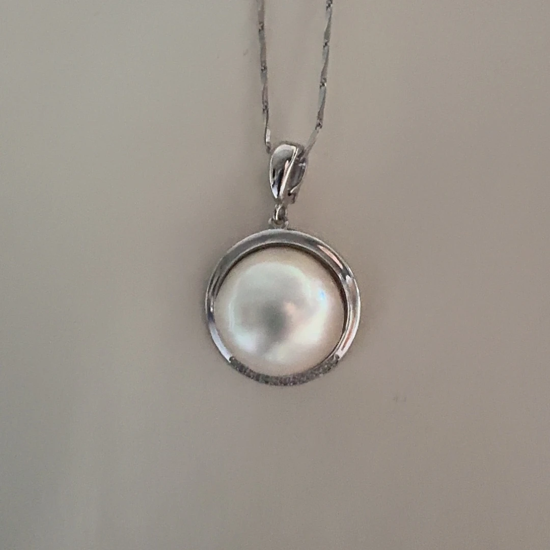 拼合珍珠（马贝珠）颈饰银S925镶嵌茱*茉15-16mm白