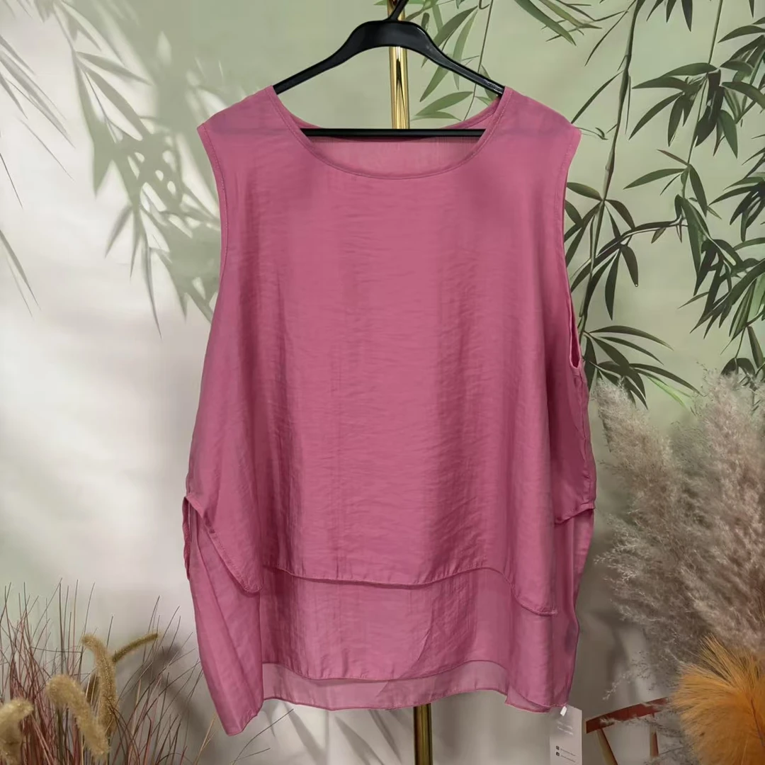 725-别致双层圆领夏韩版无袖纯色女生T恤宽松遮肚吊带上衣