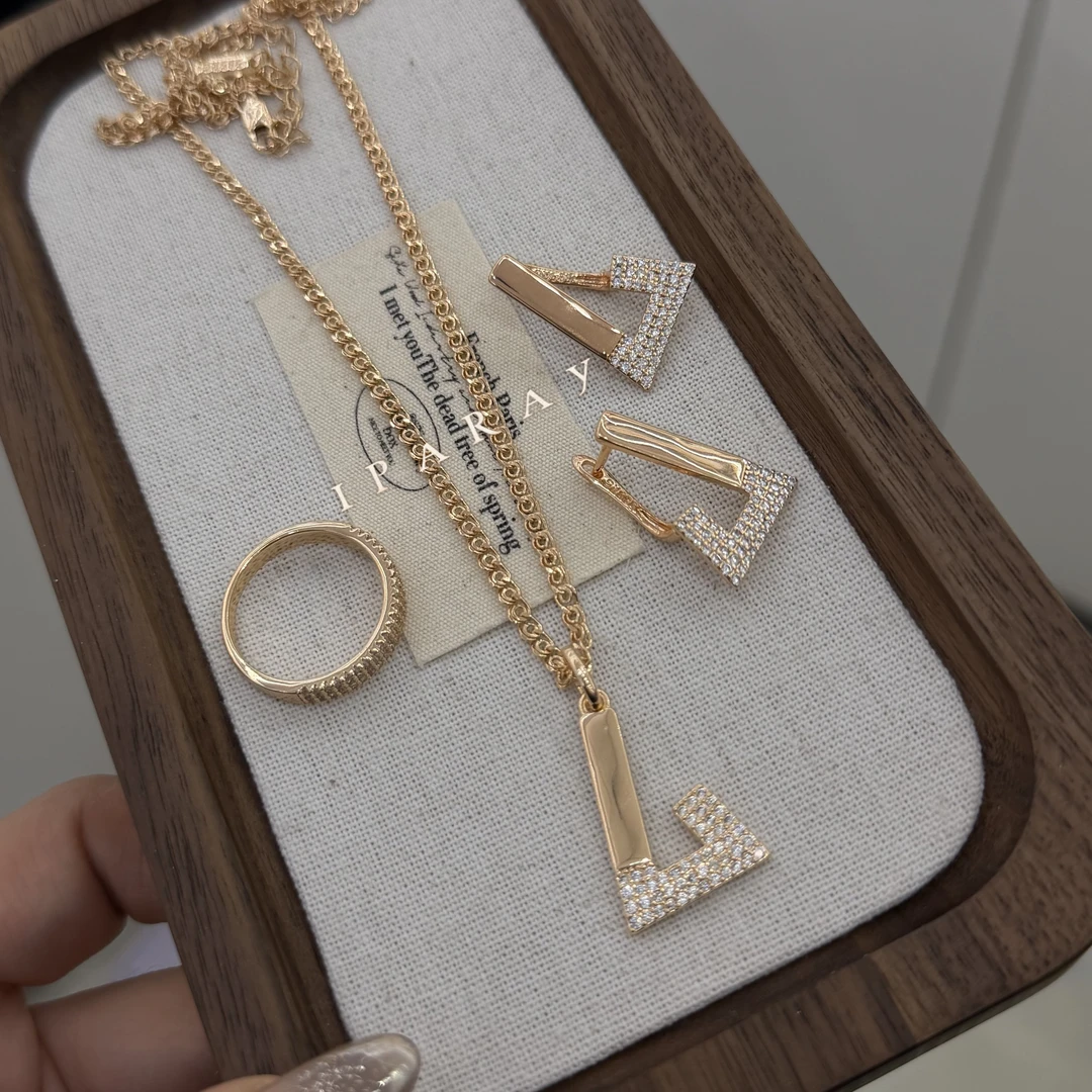 钛钢项链 伊帕尔阿依新款时尚百搭气质玫瑰金色套装 不掉色轻奢