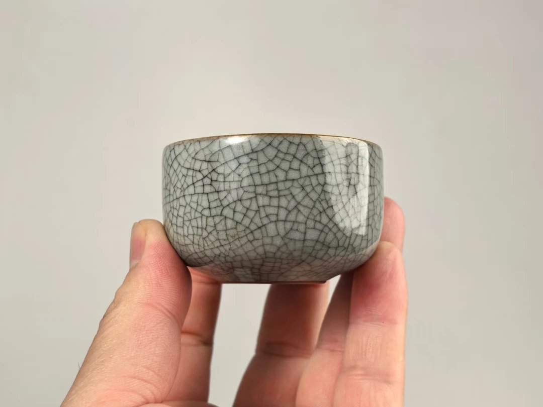 老龙窑哥窑百圾碎开片闻香杯紫口铁足口径6.2高3.5哥窑杯子手工