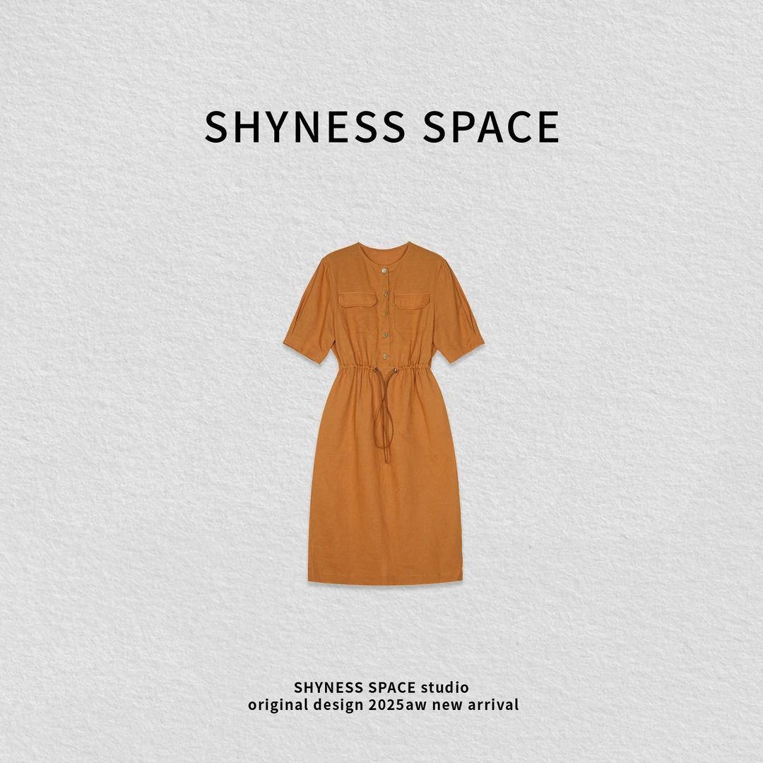 夏季单排扣通勤复古显瘦中长款休闲连衣裙HB315