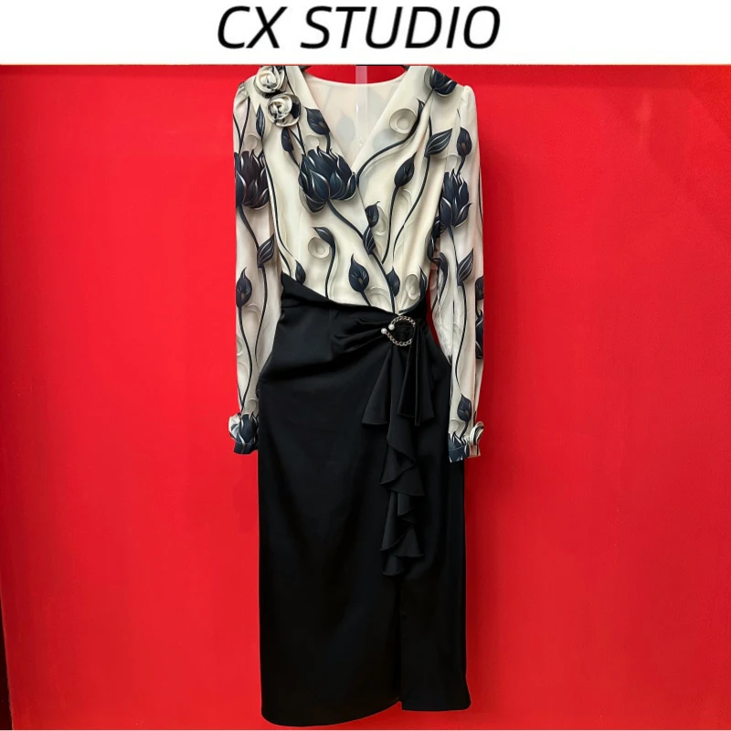 编码77 经典收腰轻奢气质时尚秋季连衣裙(定制女装）TG244