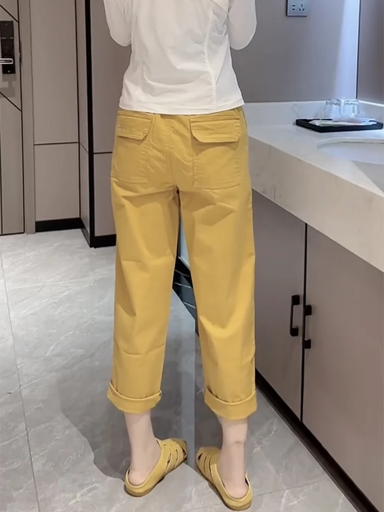 2025大码女装夏季新款九分休闲哈伦裤高腰显瘦洋气遮肉薄款工装裤