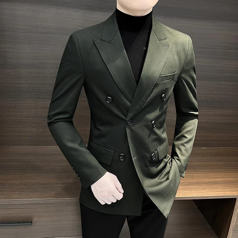 双排扣西装外套男士2025新款高级感英伦雅痞男装休闲西服套装男款