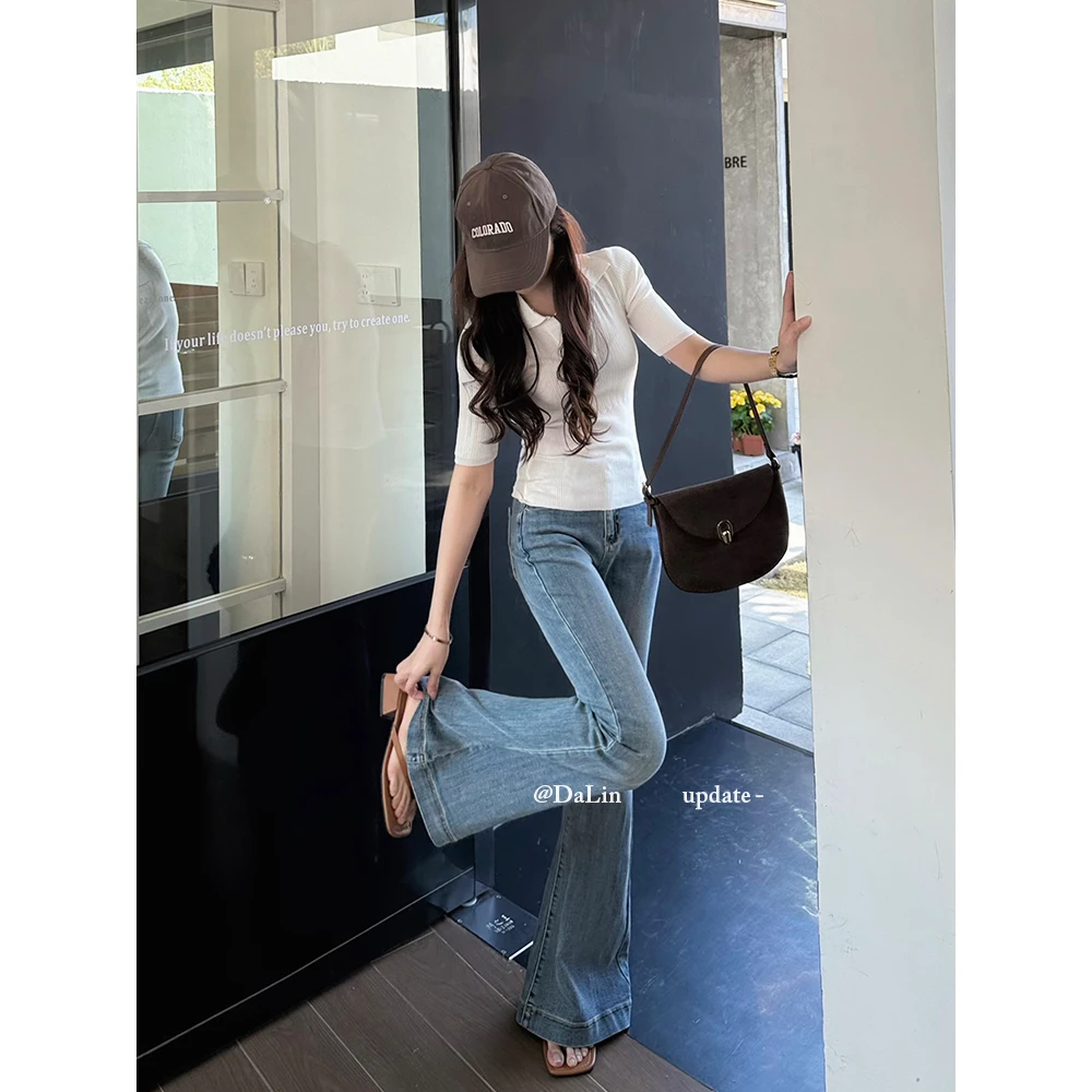 小王家/DaLin牛仔裤春高腰喇叭裤休闲蓝色宽松微喇修身女装显瘦