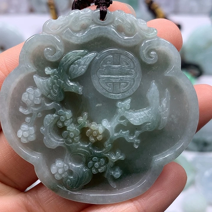 翡翠未镶嵌颈饰鸟语花香喜上眉梢如意锁福利
