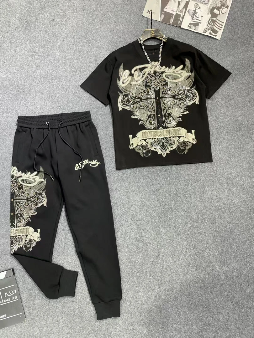 蕴格 11892-93 克罗套装满钻春夏半袖薄款满钻星空轻奢潮牌欧货