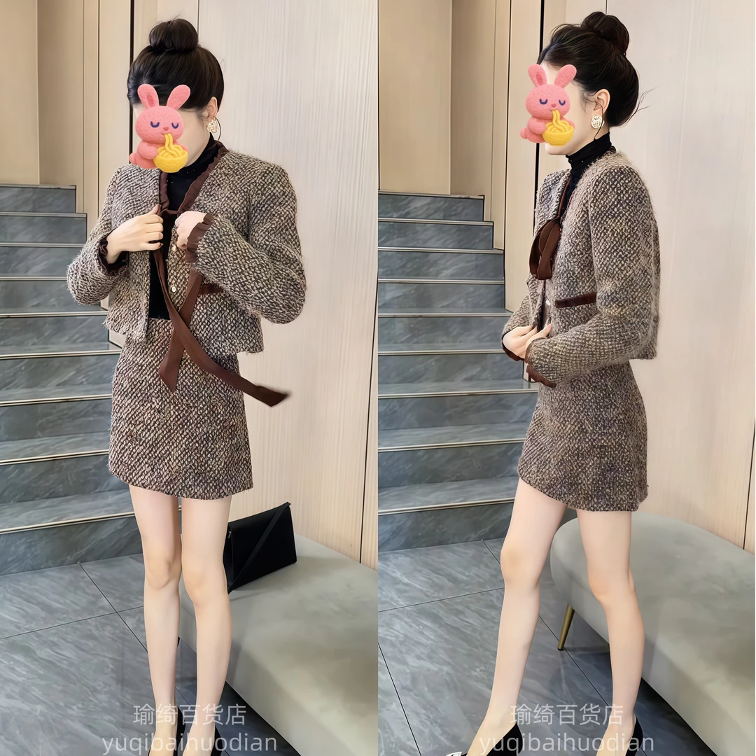 小香风法式复古通勤套装2025冬季新款时尚百搭西装短裙气质两件套