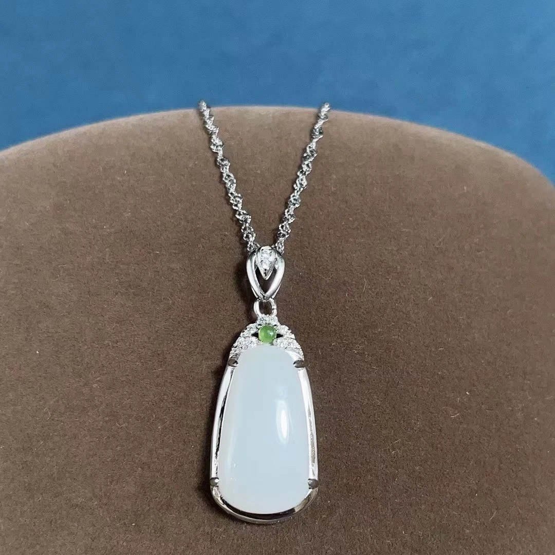 和田玉白玉吊坠925银镶嵌10-18