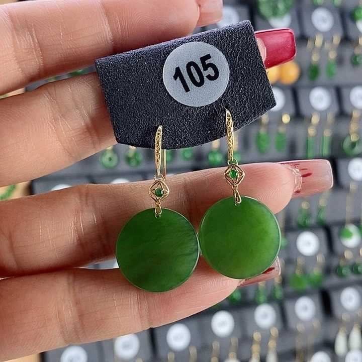 和田玉耳饰18K金镶嵌