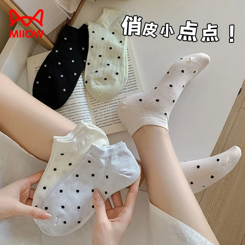 猫人韩系波点透气船袜夏季薄款透气可爱简约浅口不掉跟女士船袜