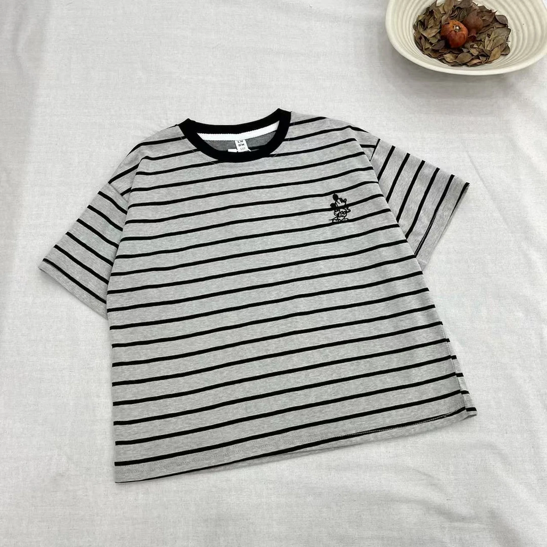 〖姐姐家〗2025夏款萌娃穿搭米琪刺绣条纹打底衫T恤mu1015