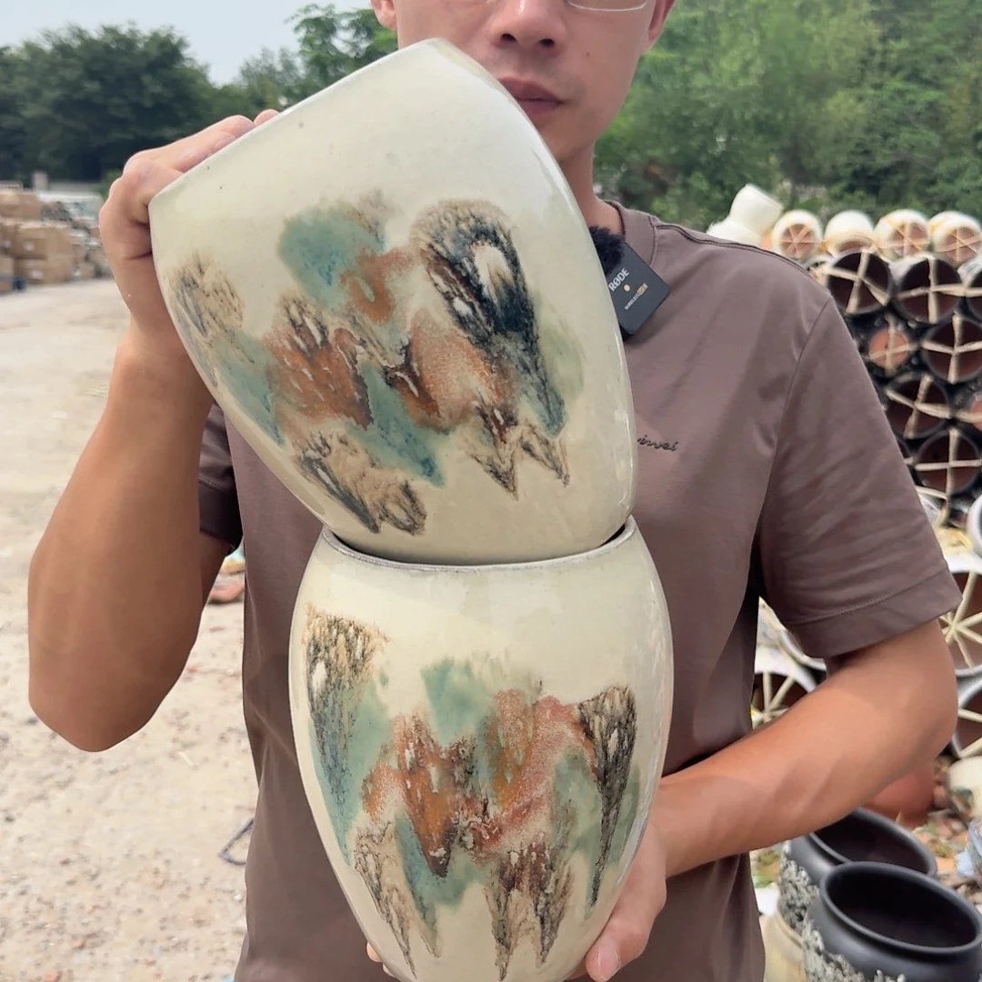 紫砂花盆口14高21（工艺品泼墨两个