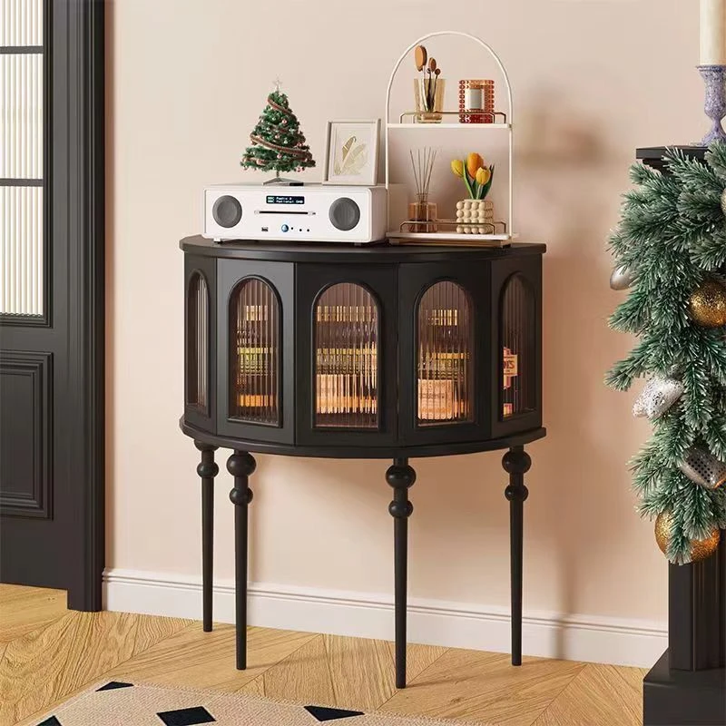 客厅收纳柜家用简约轻奢边角柜 玄关柜客厅置物架沙发边柜黑色半