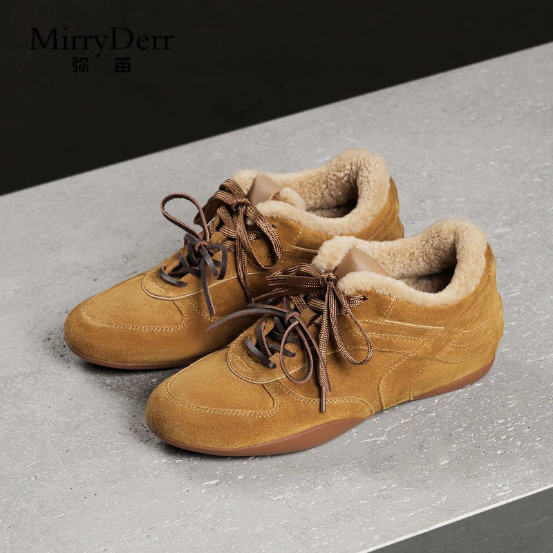 弥笛时尚厚底加绒复古内增高德训鞋女2025冬季新款舒适休闲阿甘鞋