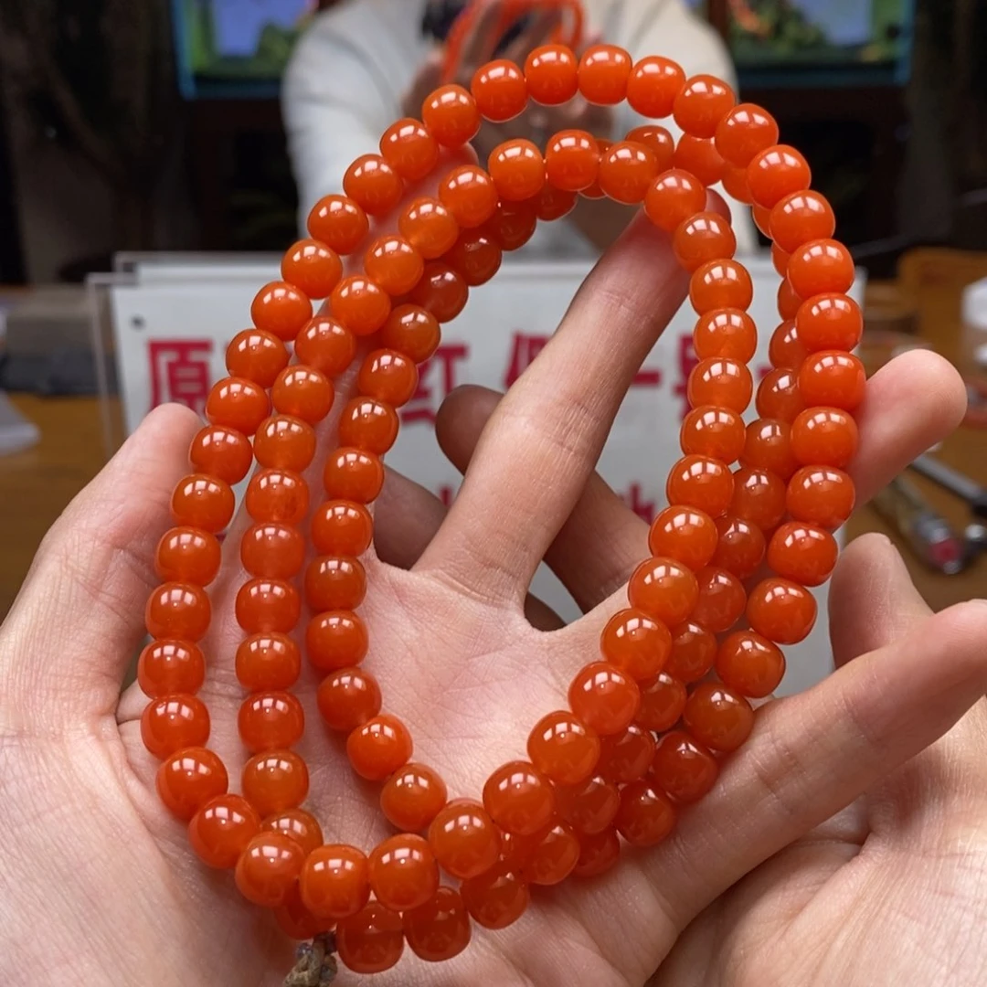 南红玛瑙串未镶嵌8.3mm三眼井108