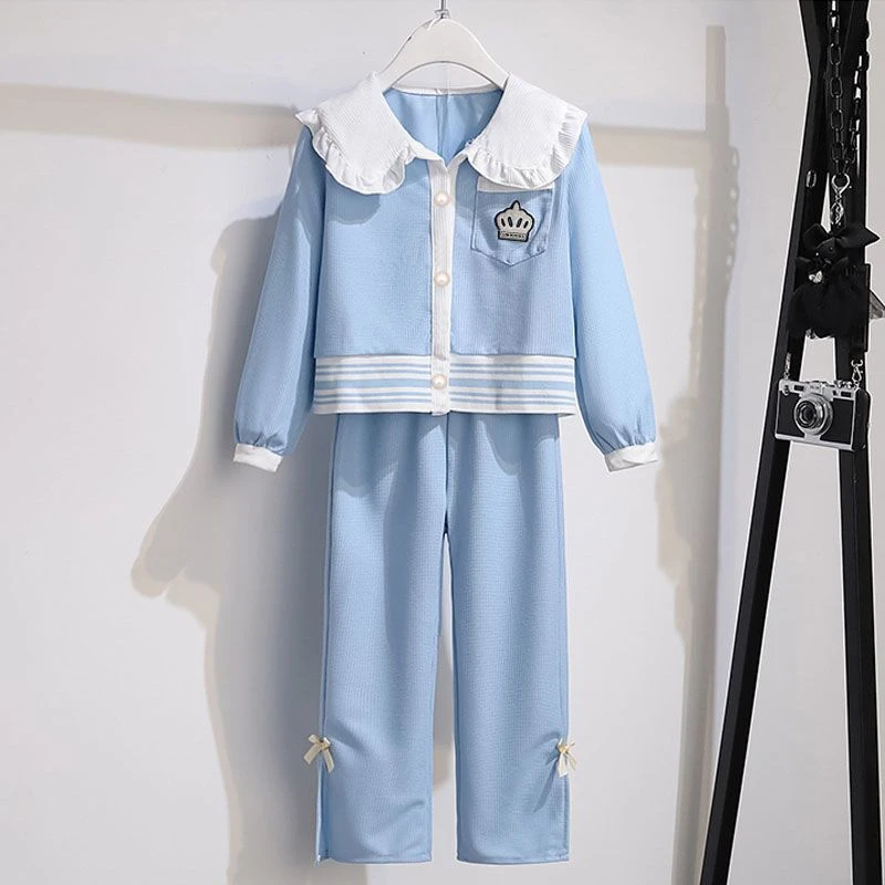 女童小香风套装春秋款2025新款洋气时髦女孩儿童秋装阔腿裤两件套