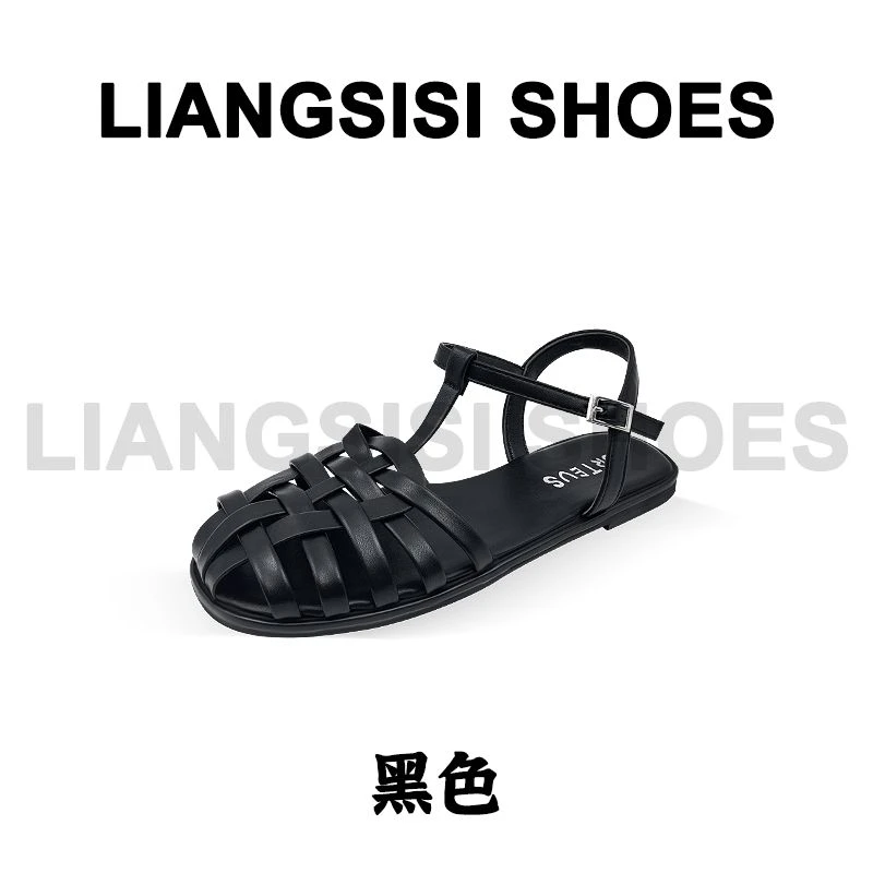 梁思思SHOES2025夏季新款罗马包头编织猪笼鞋-E43