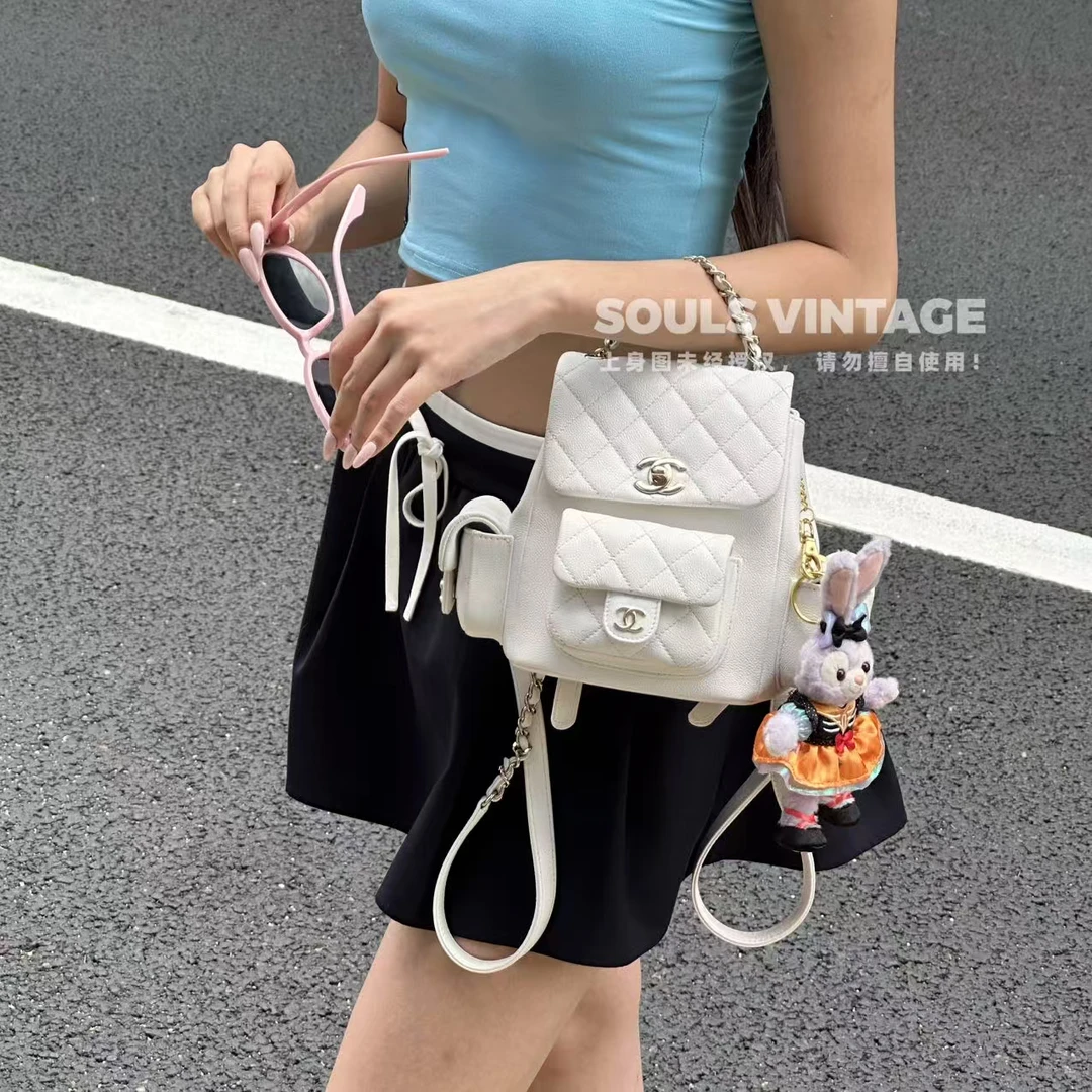 95新 Chanel/香奈儿 白金鱼子酱单口袋Duma小号/608733689