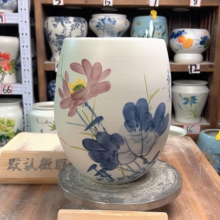 陶但盆青花荷花陶瓷