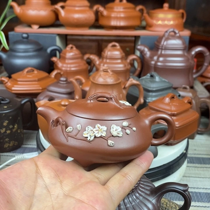 紫砂茶壶汉棠梅花石瓢130cc原矿老紫泥特价