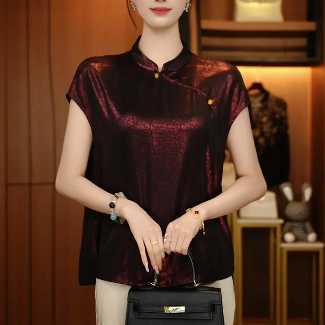 夏季新款女士宽松显瘦洋气时尚百搭优雅轻奢气质印花上衣短袖小衫